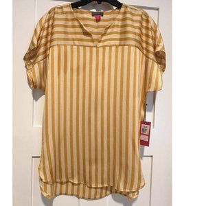 Vince Camuto Top Womens XS Split Neck Stripe Amber Sun Short Dolman Sleeves